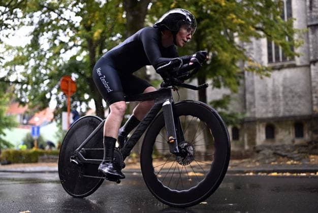 New Zealand Nicole Murray (WC5) pictured in action during the individual time trial at the UCI Para-cycling Road World Championships, Friday 29 August 2025, in Ronse. The UCI Para-Cycling Road World Championships take place from 28 to 31 Augustus in Ronse. JASPERxJACOBS  x132735092x