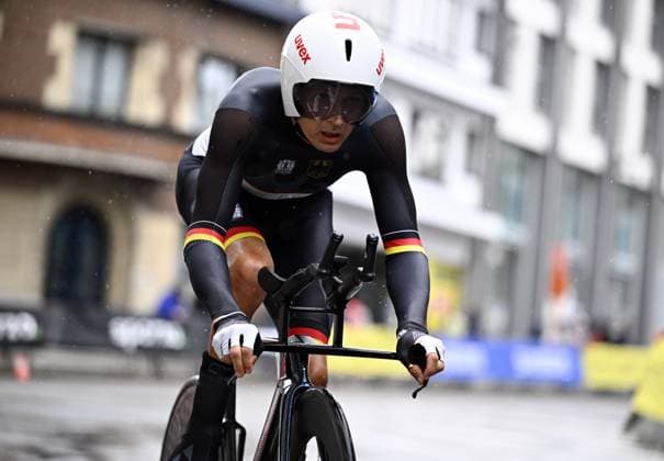 Michael Teuber (MC1) pictured in action during the individual time trial at the UCI Para-cycling Road World Championships, Friday 29 August 2025, in Ronse. The UCI Para-Cycling Road World Championships take place from 28 to 31 Augustus in Ronse. JASPERxJACOBS  x132736692x