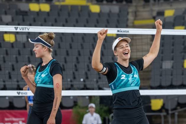 Beach Pro Tour Elite 16 Hamburg, 29 08 2025 Cinja Tillmann Player No 2, GER , Svenja Müller Player No 1 Beach Pro Tour Elite 16 Hamburg on 29 08 2025 Copyright: xBEAUTIFULxSPORTS PeterxWeberx