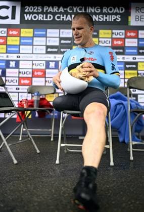 Belgium Ewoud Vromant (MC2) pictured during the individual time trial at the UCI Para-cycling Road World Championships, Friday 29 August 2025, in Ronse. The UCI Para-Cycling Road World Championships take place from 28 to 31 Augustus in Ronse. JASPERxJACOBS  x132738063x