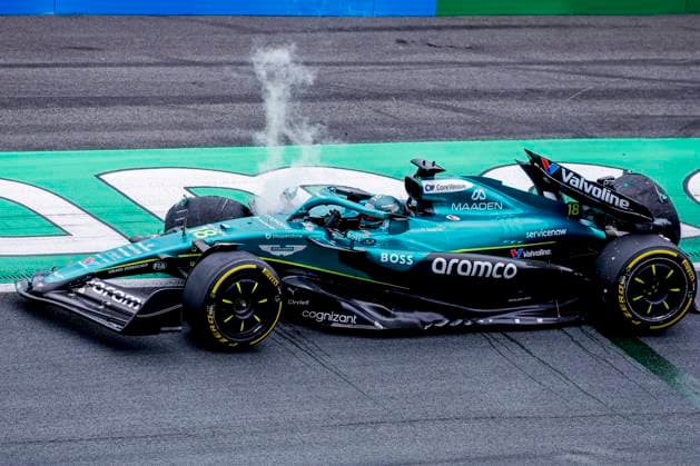 Lance Stroll of Canada and Aston Martin F1 Team crashed during the Free Practice of the Formula 1 Heineken Dutch Grand Prix 2025 on Day 1 at Circuit Zandvoort on August 29, 2025 in Zandvoort, Netherlands Photo by Marcel ter Bals DeFodi Images