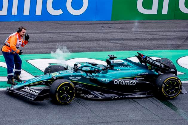 Lance Stroll of Canada and Aston Martin F1 Team crashed during the Free Practice of the Formula 1 Heineken Dutch Grand Prix 2025 on Day 1 at Circuit Zandvoort on August 29, 2025 in Zandvoort, Netherlands Photo by Marcel ter Bals DeFodi Images