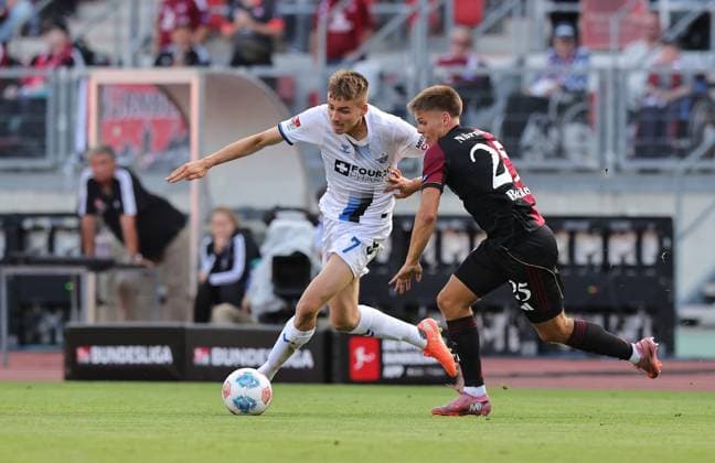 29 08 2025 Soccer Season 2025 2026 2 Soccer Bundesliga 04 Matchday 1 FC Nuremberg FCN Club SC Paderborn 07 SCP Sportfoto Zink DaMa xdaxmax DFL regulations prohibit any use of photographs as image sequences and or quasi video only for editorial use Filip Bilbija 7, SC Paderborn 07 Finn Ole Becker 25, 1 FC Nuremberg FCN