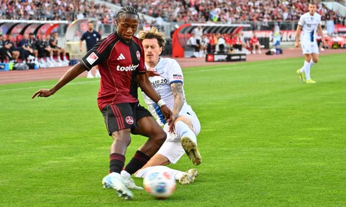 29 08 2025 Soccer Season 2025 2026 2 Soccer Bundesliga 04 Matchday 1 FC Nürnberg FCN Club SC Paderborn 07 SCP Sportfoto Zink xwoxzix DFL regulations prohibit any use of photographs as image sequences and or quasi video only for editorial use Mohamed Ali Zoma 23, 1 FC Nürnberg FCN Calvin Brackelmann 4, SC Paderborn 07
