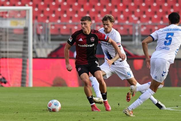 29 08 2025 Soccer Season 2025 2026 2 Soccer Bundesliga 04 Matchday 1 FC Nürnberg FCN Club SC Paderborn 07 SCP Sportfoto Zink DaMa xdaxmax DFL regulations prohibit any use of photographs as image sequences and or quasi video only for editorial use Semir Telalovic 9, 1 FC Nürnberg FCN Calvin Brackelmann 4, SC Paderborn 07
