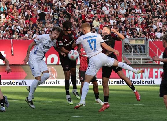 29 08 2025 Soccer Season 2025 2026 2 Soccer Bundesliga 04 Matchday 1 FC Nuremberg FCN Club SC Paderborn 07 SCP Sportfoto Zink DaMa xdaxmax DFL regulations prohibit any use of photographs as image sequences and or quasi video only for editorial use Calvin Brackelmann 4, SC Paderborn 07 Fabio Gruber 4, 1 FC Nuremberg FCN Filip Bilbija 7, SC Paderborn 07 Semir Telalovic 9, 1 FC Nuremberg FCN