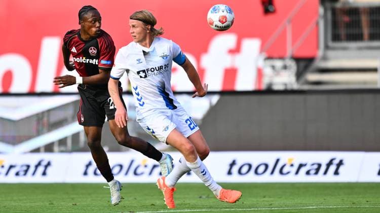 29 08 2025 Soccer Season 2025 2026 2 Soccer Bundesliga 04 Matchday 1 FC Nürnberg FCN Club SC Paderborn 07 SCP Sportfoto Zink xwoxzix DFL regulations prohibit any use of photographs as image sequences and or quasi video only for editorial use Mohamed Ali Zoma 23, 1 FC Nürnberg FCN Felix Götze 20, SC Paderborn 07