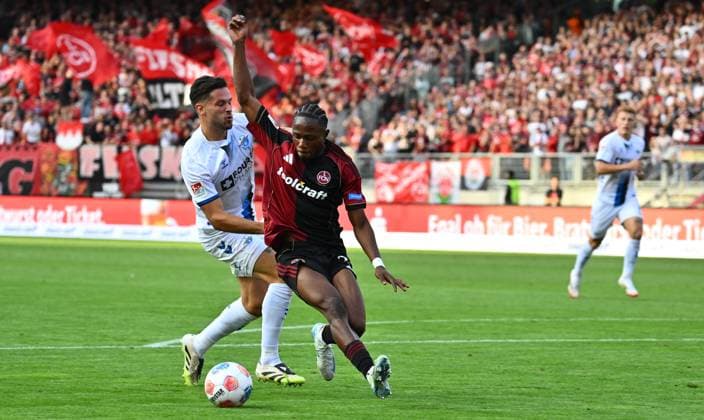 29 08 2025 Soccer Season 2025 2026 2 Soccer Bundesliga 04 Matchday 1 FC Nürnberg FCN Club SC Paderborn 07 SCP Sportfoto Zink xwoxzix DFL regulations prohibit any use of photographs as image sequences and or quasi video only for editorial use Marcel Hoffmeier 33, SC Paderborn Mohamed Ali Zoma 23, 1 FC Nürnberg FCN