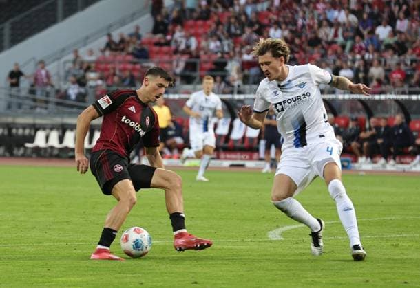 29 08 2025 Soccer Season 2025 2026 2 Soccer Bundesliga 04 Matchday 1 FC Nürnberg FCN Club SC Paderborn 07 SCP Sportfoto Zink DaMa xdaxmax DFL regulations prohibit any use of photographs as image sequences and or quasi video only for editorial use Semir Telalovic 9, 1 FC Nürnberg FCN Calvin Brackelmann 4, SC Paderborn 07