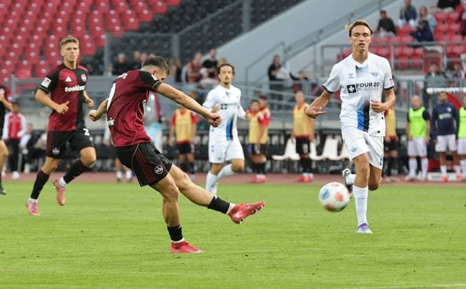 29 08 2025 Soccer Season 2025 2026 2 Soccer Bundesliga 04 Matchday 1 FC Nürnberg FCN Club SC Paderborn 07 SCP Sportfoto Zink DaMa xdaxmax DFL regulations prohibit any use of photographs as image sequences and or quasi video only for editorial use Semir Telalovic 9, 1 FC Nürnberg FCN with shot on goal