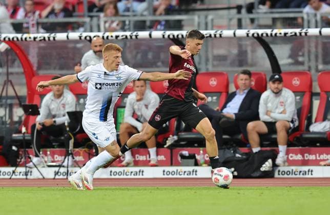 29 08 2025 Soccer Season 2025 2026 2 Soccer Bundesliga 04 Matchday 1 FC Nürnberg FCN Club SC Paderborn 07 SCP Sportfoto Zink DaMa xdaxmax DFL regulations prohibit any use of photographs as image sequences and or quasi video only for editorial use Laurin Curda 17, SC Paderborn 07 Semir Telalovic 9, 1 FC Nürnberg FCN