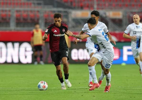 29 08 2025 Soccer Season 2025 2026 2 Soccer Bundesliga 04 Matchday 1 FC Nürnberg FCN Club SC Paderborn 07 SCP Sportfoto Zink DaMa xdaxmax DFL regulations prohibit any use of photographs as image sequences and or quasi video only for editorial use Henri Koudossou 8, 1 FC Nürnberg FCN Santiago Castaneda 5, SC Paderborn 07 Raphael Obermair 23, SC Paderborn 07
