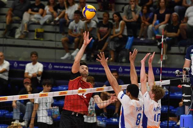 Foto IPP Massimo Rana Torino 29-08-2025 Pallavolo Fipav Cup Men Elite Germania - Olanda 2 set a 0 nella foto attacco germnia Italy Photo Press - World Copyright italy ITALY  Copyright: xR4924_italyphotopressx