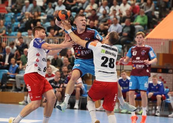 GER HBL2 Season 2025 2026 VfL Potsdam vs HBW Balingen Weilstetten, 29 08 25, MBS Arena, Potsdam Georg PÖHLE HBW Balingen Weilstetten 94 , Marco MENGON 1 VfL Potsdam 30 , Tobias HEINZELMANN HBW Balingen Weilstetten 28 , Dustin KRAUS 1 VfL Potsdam 47