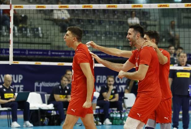 Yigit Savas Kaplan of Turkey celebrating during the FIPAV CUP MEN ELITE 2025, volleyball match between the national team, Nationalteam of Italy and the national team of Turkey, on 29 August 2025, Pala Vela, Turin, Italy. Photo Nderim Kaceli  Copyright: xNderimxKaceli IPAxSportx xipa-agency.netx xx IPA_63592467 IPA_Agency_IPA63592467