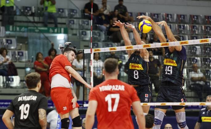 Efe Bayram of Turkey seen in action during the FIPAV CUP MEN ELITE 2025, volleyball match between the national team, Nationalteam of Italy and the national team of Turkey, on 29 August 2025, Pala Vela, Turin, Italy. Photo Nderim Kaceli  Copyright: xNderimxKaceli IPAxSportx xipa-agency.netx xx IPA_63592486 IPA_Agency_IPA63592486
