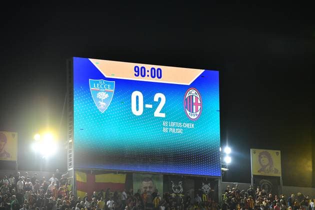 Foto IPP Marco Verri Lecce 29 08 25 Calcio Campionato Serie A 2025 2026 Lecce-Milan nella foto il risultato finale Italy Photo Press - World Copyright Lecce italy Italy ITALY  Copyright: xR4924_italyphotopressx