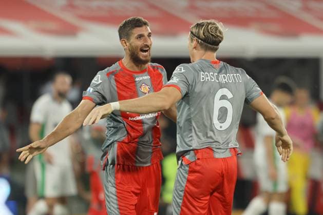 MATTEO BIANCHETTI, FEDERICO BASCHIROTTO, Cremonese, Serie A, 2025-26, Cremonese vs Sassuolo 3-2, 29-08-2025, Esultanza, Celebration, Jubel SERIE A 2025-26 CREMONESE-SASSUOLO 3-2