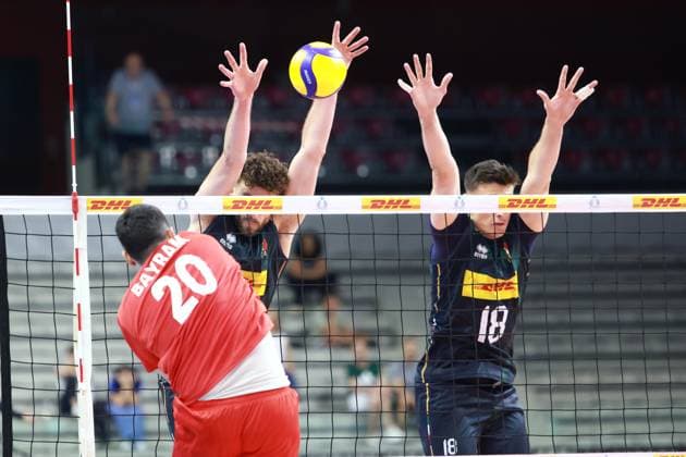 The wall of Italy with Giovannin Sanguinetti and Kamil Rychlicki during 2025 FIPAV Cup Men - Italy vs Turkiye, International volleyball match in Turin, Italy, August 29 2025  Copyright: xClaudioxBenedetto IPAxSportx xipa-agency.netx xx IPA_63593950 IPA_Agency_IPA63593950
