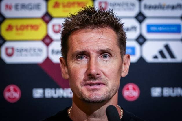 Head coach Miroslave Klose 1 FC Nuernberg at the post-match press conference, 1 FC Nuernberg vs SC Paderborn 07, DFL, 2 Bundesliga, Saison 2025 2026, Max Morlock Stadion, 4 Spieltag, Hinrunde, 29 08 2025 DFB regulations prohibit any use of photographs as image sequences and or quasi video Nuernberg Bayern Germany Copyright: xkolbert-press MartinxAgüerax