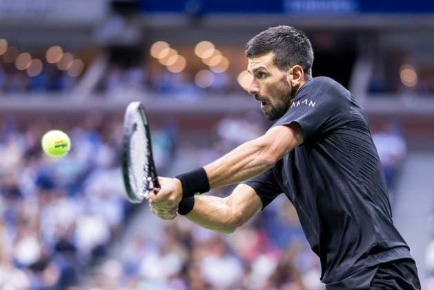 in the third round in Arthur Ashe Stadium on day 6 at the 2025 US Open Tennis Championship at the USTA Billie Jean King National Tennis Center in New York City on Friday, August 29, 2025.  NYP20250829803 COREYxSIPKIN
