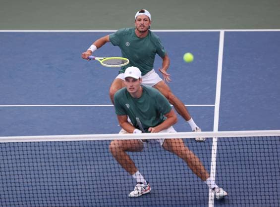 Jakob Schnaitter upside down cap , Mark Wallner, Men s Doubles, Men s Doubles, US Open Championships 2023, USTA Billie Jean King National Tennis Center, Flushing Meadows, New York, USA Copyright: xJuergenxHasenkopfx