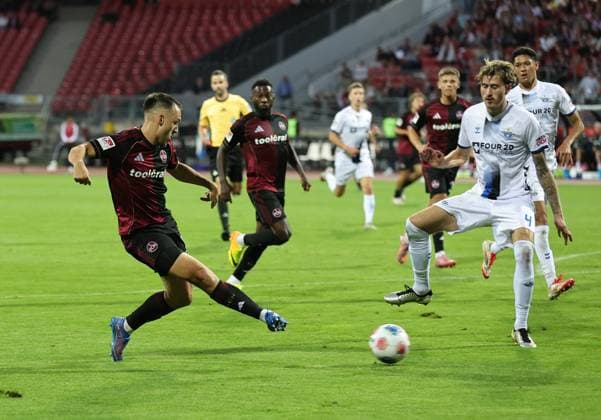 29 08 2025 Soccer Season 2025 2026 2 Soccer Bundesliga 04 Matchday 1 FC Nürnberg FCN Club SC Paderborn 07 SCP Sportfoto Zink DaMa xdaxmax DFL regulations prohibit any use of photographs as image sequences and or quasi video only for editorial use Julian Justvan 10, 1 FC Nürnberg FCN with goal shot