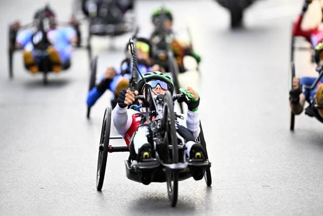 United States Ellie Kennedy (WT2) pictured in action during the road race at the UCI Para-cycling Road World Championships, Saturday 30 August 2025, in Ronse. The UCI Para-Cycling Road World Championships take place from 28 to 31 Augustus in Ronse. JASPERxJACOBS  x132808940x