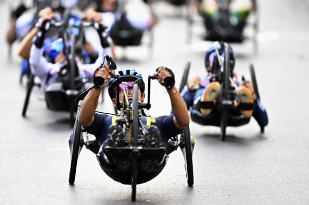 Athlete is pictured in action during the road race at the UCI Para-cycling Road World Championships, Saturday 30 August 2025, in Ronse. The UCI Para-Cycling Road World Championships take place from 28 to 31 Augustus in Ronse. JASPERxJACOBS  x132810238x