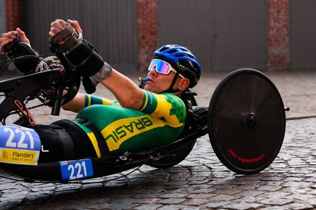 2025 UCI Para-cycling Road World Championships Picture by Olly Hassell SWpix.com - 30 08 2025 - Cycling - 2025 UCI Para-cycling Road World Championships - Ronse, Flanders, Belgium - Men H1-2 Road Race - Marcos AntÃ nio Ferreira de Melo Junior (Brazil) Copyright: x xSWpix.comx(t axPhotographyxHubxLtd)xOllyxHassell SWpix.comx SWP-3069-0933