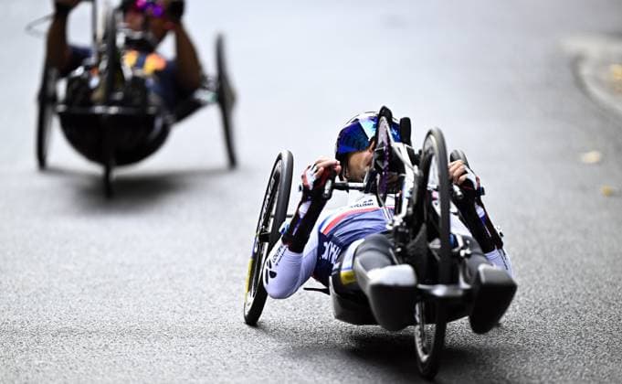 France Florian Jouanny (MH2) pictured in action during the road race at the UCI Para-cycling Road World Championships, Saturday 30 August 2025, in Ronse. The UCI Para-Cycling Road World Championships take place from 28 to 31 Augustus in Ronse. JASPERxJACOBS  x132810700x