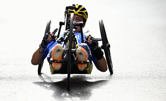 Italy Roberta Amadeo (WH2) pictured in action during the road race at the UCI Para-cycling Road World Championships, Saturday 30 August 2025, in Ronse. The UCI Para-Cycling Road World Championships take place from 28 to 31 Augustus in Ronse. JASPERxJACOBS  x132810897x