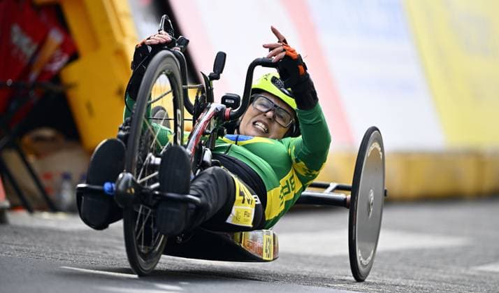 Brazil Gilmara Sol Do Rosario Goncalves (WH2) pictured in action during the road race at the UCI Para-cycling Road World Championships, Saturday 30 August 2025, in Ronse. The UCI Para-Cycling Road World Championships take place from 28 to 31 Augustus in Ronse. JASPERxJACOBS  x132813616x