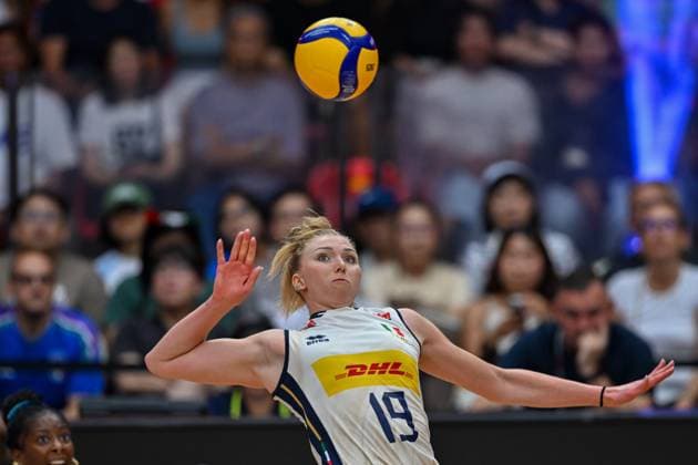 Italy v Germany - FIVB Women’s World Volleyball Championship BANGKOK, THAILAND - AUGUST 30: Sarah Luisa Fahr (19) of Italy in action during FIVB Women’s World Volleyball Championship match between Italy and Germany at Huamark Indoor Stadium in Bangkok, Thailand on August 30, 2025. Mustafa Hatipoglu Anadolu Bangkok Thailand. Editorial use only. Please get in touch for any other usage.  Copyright: x2025xAnadoluxMustafaxHatipoglux