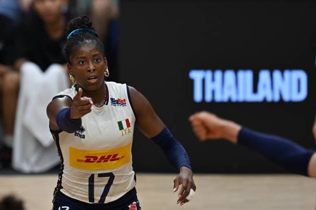 Italy v Germany - FIVB Women’s World Volleyball Championship BANGKOK, THAILAND - AUGUST 30: Myriam Fatime Sylla (17) of Italy in action during FIVB Women’s World Volleyball Championship match between Italy and Germany at Huamark Indoor Stadium in Bangkok, Thailand on August 30, 2025. Mustafa Hatipoglu Anadolu Bangkok Thailand. Editorial use only. Please get in touch for any other usage.  Copyright: x2025xAnadoluxMustafaxHatipoglux