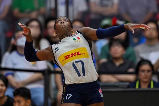 Italy v Germany - FIVB Women’s World Volleyball Championship BANGKOK, THAILAND - AUGUST 30: Myriam Fatime Sylla (17) of Italy in action during FIVB Women’s World Volleyball Championship match between Italy and Germany at Huamark Indoor Stadium in Bangkok, Thailand on August 30, 2025. Mustafa Hatipoglu Anadolu Bangkok Thailand. Editorial use only. Please get in touch for any other usage.  Copyright: x2025xAnadoluxMustafaxHatipoglux