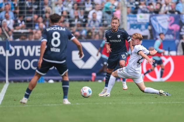 30 08 2025, 2 Bundesliga, Matchday 4, VfL Bochum 1848 Preußen Münster, f l Kjell Wätjen VfL Bochum 1848 , Felix Passlack VfL Bochum 1848 , Luca Bolay Preußen Münster , Bochum Vonovia Ruhrstadion NRW Germany xRHR PHOTO DEx Copyright: DennisxEwert RHR-FOTOx RHR-FOTO DE