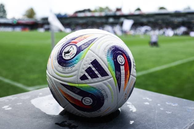 Sport, Soccer, 3 Liga Season 2025 2026 4 Matchday SC Verl MSV DUISBURG 30 08 2025, Sportclub Arena Verl Matchball from Adidas with the logo of the 3 Liga Verl Sportclub Arena Verl Nordrhein Westfalen Germany