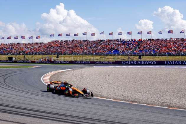 Lando Norris of the United Kingdom and McLaren F1 Team competing in the Qualification of the Formula 1 Heineken Dutch Grand Prix 2025 on Day 2 at Circuit Zandvoort on August 30, 2025 in Zandvoort, Netherlands Photo by Marcel ter Bals DeFodi Images