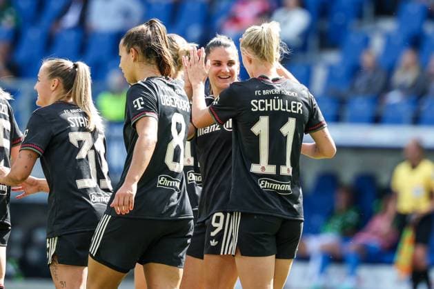 Lena Oberdorf 8 FC Bayern Muenchen Frauen , Jovana Damnjanovic 9 FC Bayern Muenchen Frauen and Lea Schueller 11 FC Bayern Muenchen Frauen after the 3 1, FC Bayern Muenchen Frauen vs VfL Wolfsburg Frauen, DFL, Bundesliga, Saison 2025 2026, BBBank Wildpark, Google Pixel Supercup der Frauen, 30 08 2025 DFB regulations prohibit any use of photographs as image sequences and or quasi video Karlsruhe Baden Wuerttemberg Germany Copyright: xkolbert-press MartinxAgüerax
