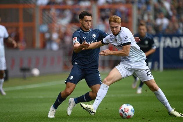 Kjell WAETJEN, W tjen BO vs Luca BOLEY MS action, duel, Football 2 Bundesliga, 4 Spieltag, matchday 4, VfL Bochum BO SC Preussen Muenster MS 1 2 am 30 08 2025, Vonovia Ruhrstadion Bochum Germany DFL regulations prohibit any use of photographs as image sequences and or quasi video Â