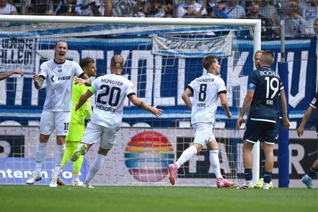 Joshua MEES MS cheers after his goal to 0 1, cheers, jubilation, joy, cheers, Football 2 Bundesliga, 4 Spieltag, matchday 4, VfL Bochum BO SC Preussen Muenster MS 1 2 am 30 08 2025, Vonovia Ruhrstadion Bochum Germany DFL regulations prohibit any use of photographs as image sequences and or quasi video Â