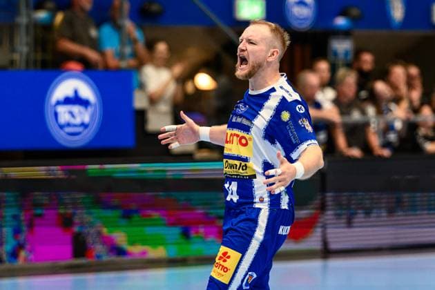 Peter, Walz Kreislaeufer, ThSV Eisenach, 14 jubel nach Treffer GER, Thueringen, ThSV Eisenach vs SC DHfK Leipzig, East derby, derby, season opener, season start, 1 Daikin Handballbundesliga, Handball, 1 Spieltag, Saison 2025 2026, 16 00 hrs, 30 08 2025 GER, Thuringia, ThSV Eisenach vs SC DHfK Leipzig, East derby, derby, season opener, start of season, 1 Daikin Handballbundesliga, handball, 1 matchday, 2025 2026 season, 16 00 hrs, 30 08 2025 Eisenach Copyright: xEibner-Pressefoto MartinxHerbstx EP_MHT