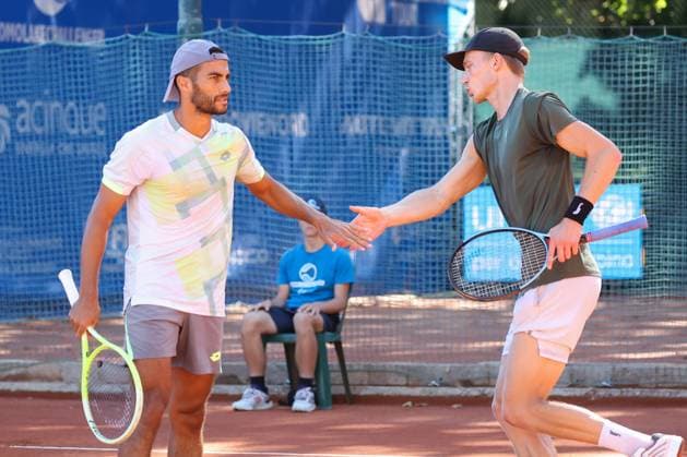 Daniel Cukierman (ISR) and Johannes Ingildsen (DEN) during ATP, Tennis Herren Como Lake Challenger 2025, International Tennis match in Como, Italy, August 29 2025  Copyright: xRobertaxCorradin IPAxSportx xipa-agency.netx xx IPA_63666797 IPA_Agency_IPA63666797