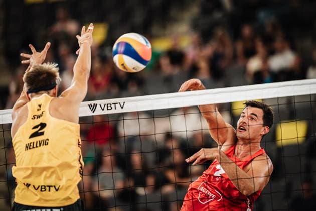 Beach Volleyball Men Beach Pro Tour Hamburg Elite 16 30 08 2025 right Michal Bryl POL against left Jonathan Hellvig SVE Hamburg Tennisstadion am Rothenbaum Hamburg Germany