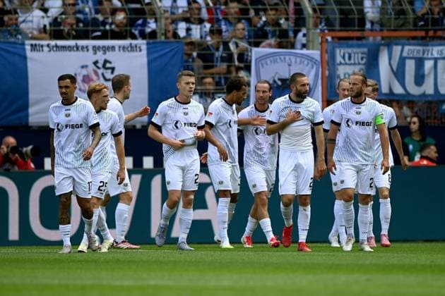 Joshua MEES MS cheers after his goal for 0 1, cheers, jubilation, joy, cheers, Football 2 Bundesliga, 4 Spieltag, matchday 4, VfL Bochum BO SC Preussen Muenster MS 1 2 am 30 08 2025, Vonovia Ruhrstadion Bochum Germany DFL regulations prohibit any use of photographs as image sequences and or quasi video Â