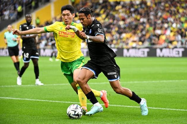 FC Nantes v AJ Auxerre - Ligue 1 McDonald s 2025 2026 07 HONG Hyun-seok (fcn) - 05 Kevin DANOIS (aja) during the Ligue 1 McDonald s match between Nantes and Auxerre at Stade de la Beaujoire on August 30, 2025 in Nantes, France. Nantes France  Copyright: xFEPx 776348115