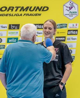 Miriam Hirsch Head Coach, TuS Metzingen at the pre-match interview GER, Borussia Dortmund vs TuS Metzingen, Handball, ALSCO Womens Bundesliga, Season 2025 2026, 1 Matchday, 30 08 2025 GER, Borussia Dortmund vs TuS Metzingen, Handball, ALSCO Womens Bundesliga, Season 2025 2026, 1 Matchday, 30 08 2025 Dortmund Copyright: xEibner-Pressefoto WolfgangxStummx EP_EER