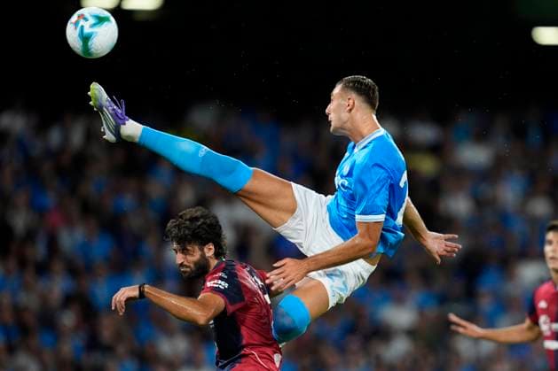 Lorenzo Lucca (SSC Napoli) in action, Serie A, SSC Napoli v Cagliari Calcio, Diego Maradona Stadium, August 30, 2025, Naples, Italy.