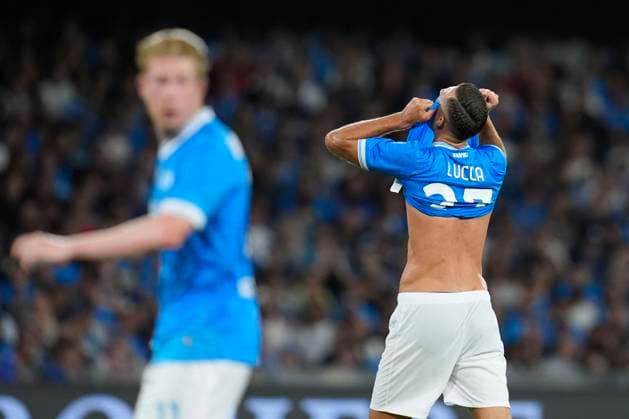 Lorenzo Lucca (SSC Napoli) looks dejected, Serie A, SSC Napoli v Cagliari Calcio, Diego Maradona Stadium, August 30, 2025, Naples, Italy.